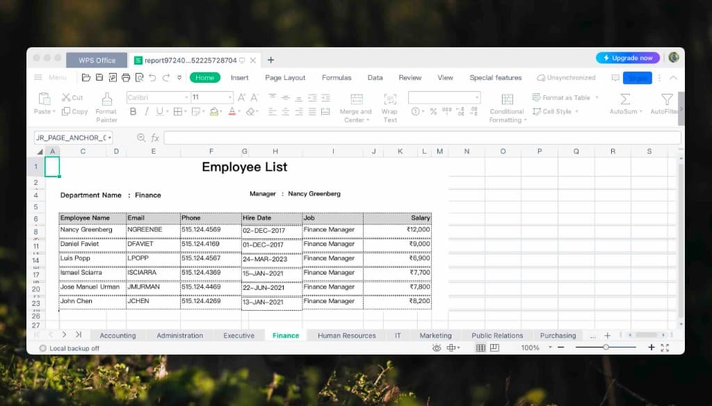 Excel Workbook