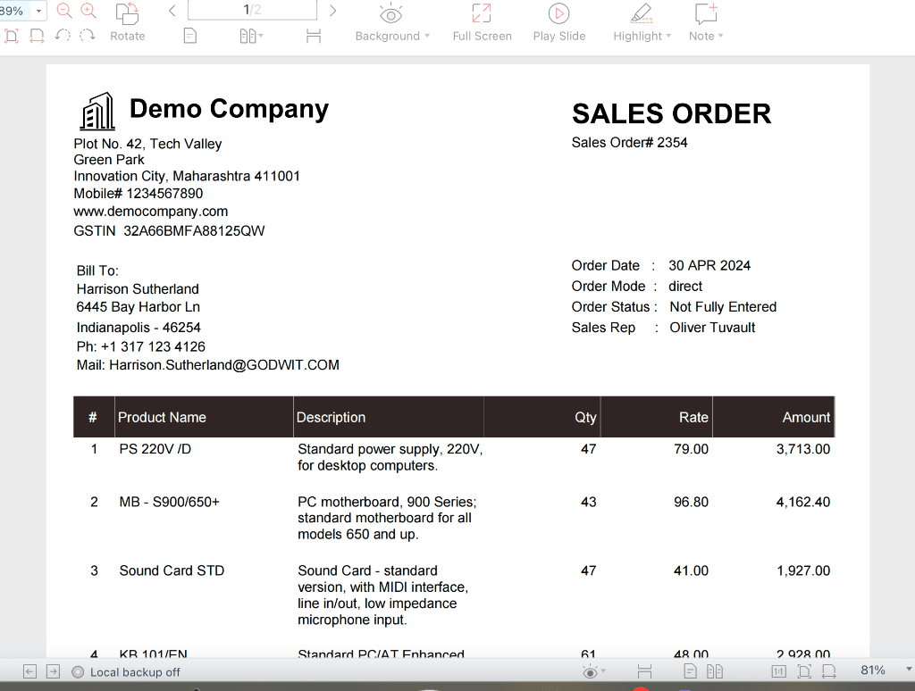 PO/Invoice PDF